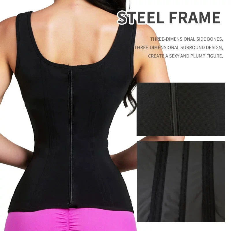 Colombian Shapewear Waist Trainer 17 Steel Bones, 3-Row Hooks — Black | KIMLUD