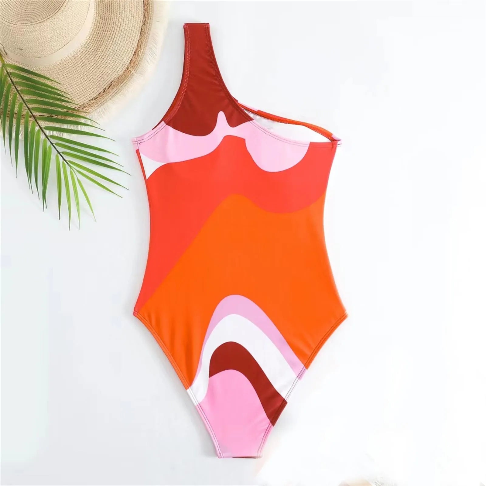 Knit One-Piece Swimsuit With Contrast Color Underwire Support — Sun-Washed Orange | KIMLUD