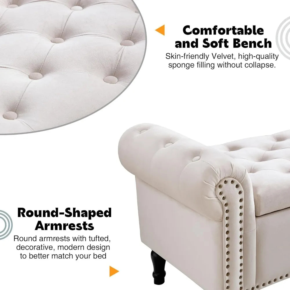 67'' End of Bed Storage Bench King Size, Storage Bench for Bedroom End of Bed, Upholstered Tufted Storage Ottoman Benches with A