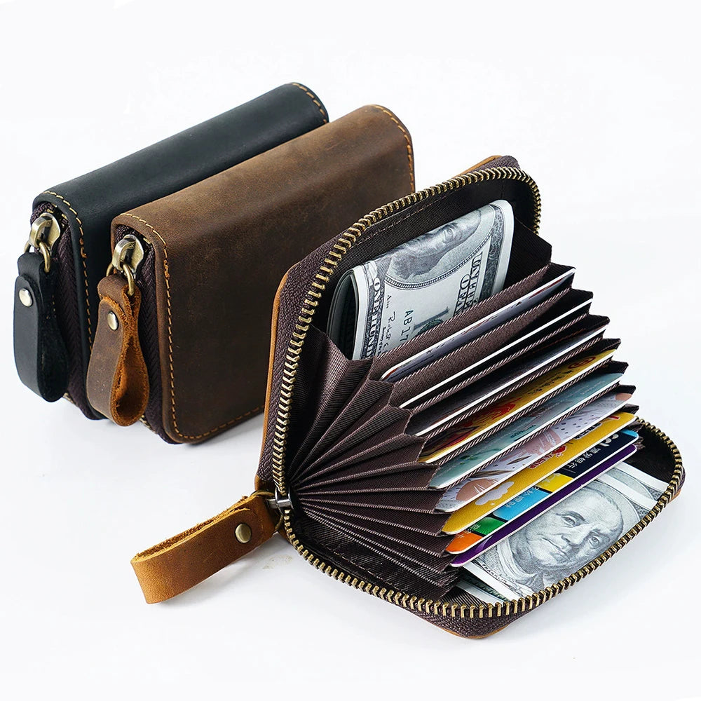 Genuine Leather Wallet Large Capacity Card Holder — Black | KIMLUD