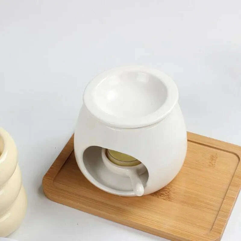 KIMLUD, Nordic Style Porcelain Essential Oil Burner Candle Holder Oil Lamp Aroma Censer for Indoor Smell Supply Home Decor, KIMLUD Womens Clothes