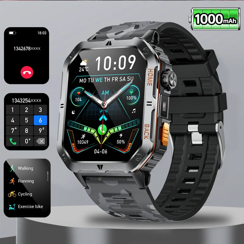 2025 New Military Outdoor 1000 mAh Battery Smart Watch Men GPS Sports Heart Rate IP68 Waterproof BT Calling Smartwatch Man xiaom