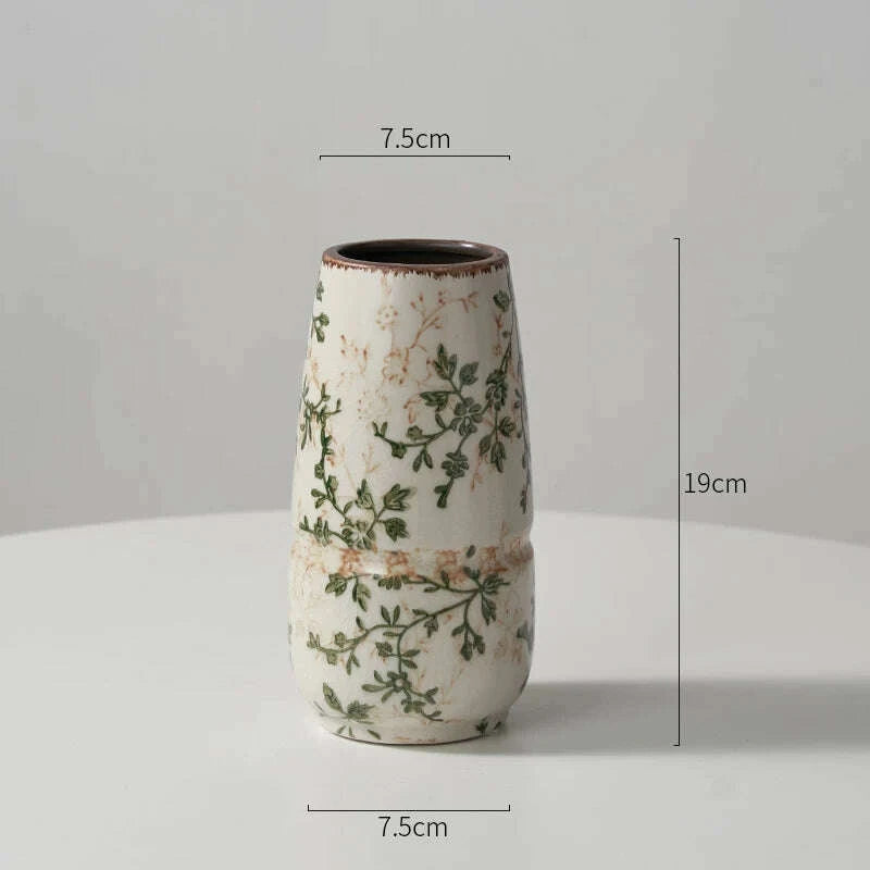KIMLUD, New Chinese pastoral green retro ceramic vase flower arrangement hydroponics living room dining table creative ornament, KIMLUD Womens Clothes