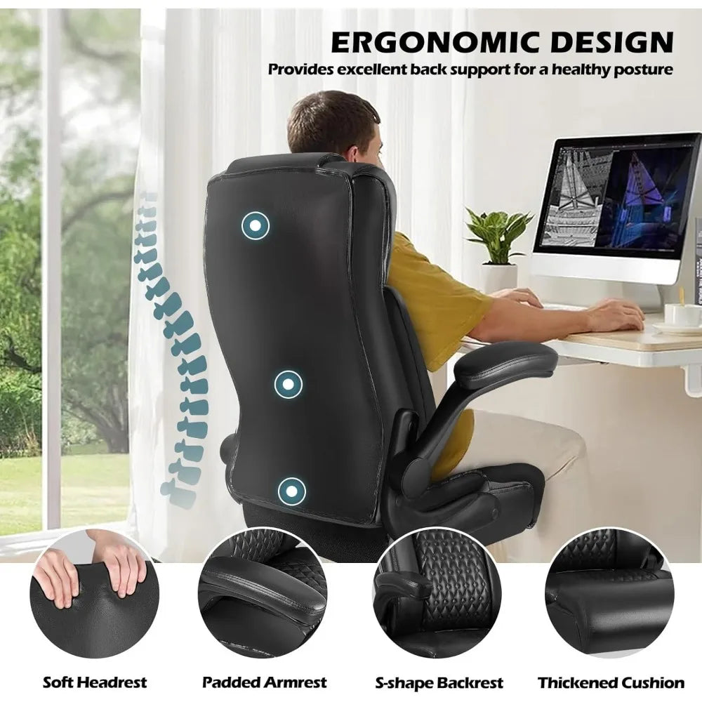 KIMLUD, High Back Executive Office Chair for Adult, Big and Tall Leather Home Desk Chairs with Padded Flip-up Arms, Swivel Rolli, KIMLUD Womens Clothes