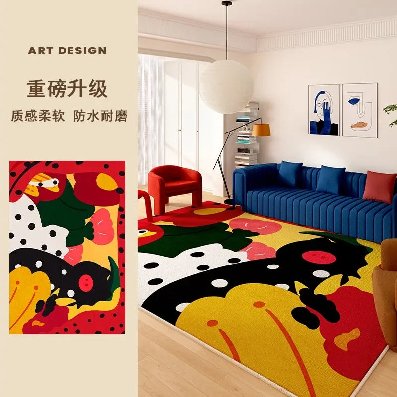 Polyester Rug Abstract Art Irregular Edges Rectangular Wilton Weave Hand Washable — Multicolor | KIMLUD