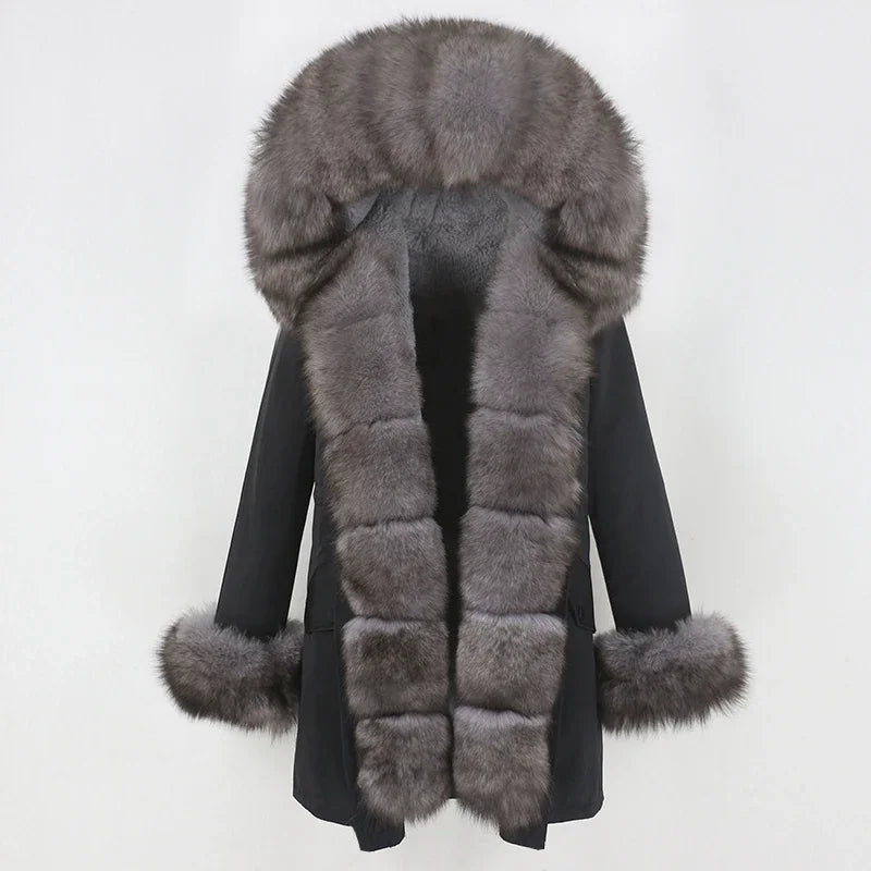 OFTBUY 2024 Fashion Winter Jacket Women Real Fur Coat Natural Real Fox Fur Collar Loose Long Parkas Big Fur Outerwear Detachable