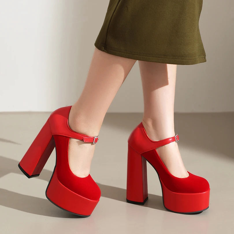 Pumps – Matte Flock Splice PU – Platform Heel | KIMLUD