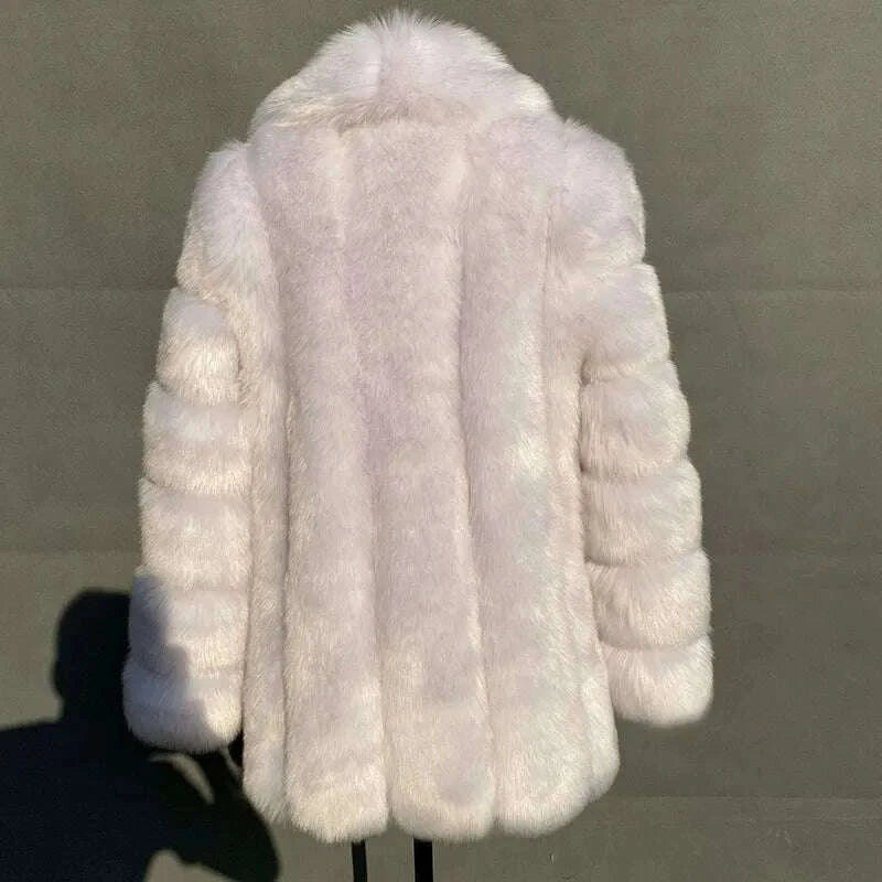 KIMLUD, 2025 Winter Women's Mid-Length Faux Fox Fur Coat Plush Luxe Warm faux fur Trench Elegant Thermal Outerwear Faux Fur Tops, KIMLUD Womens Clothes