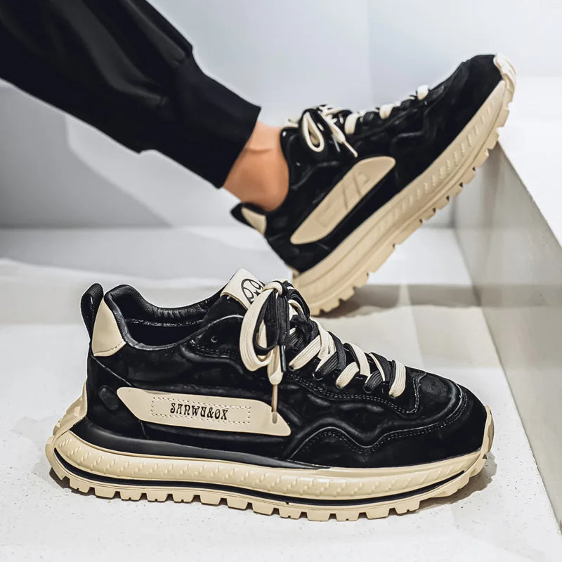 Color-Block Dad Shoes Men's Spring Autumn New Style Thick Bottom Sports Shoes Casual Running Shoes Low Cut Breathable Mesh
