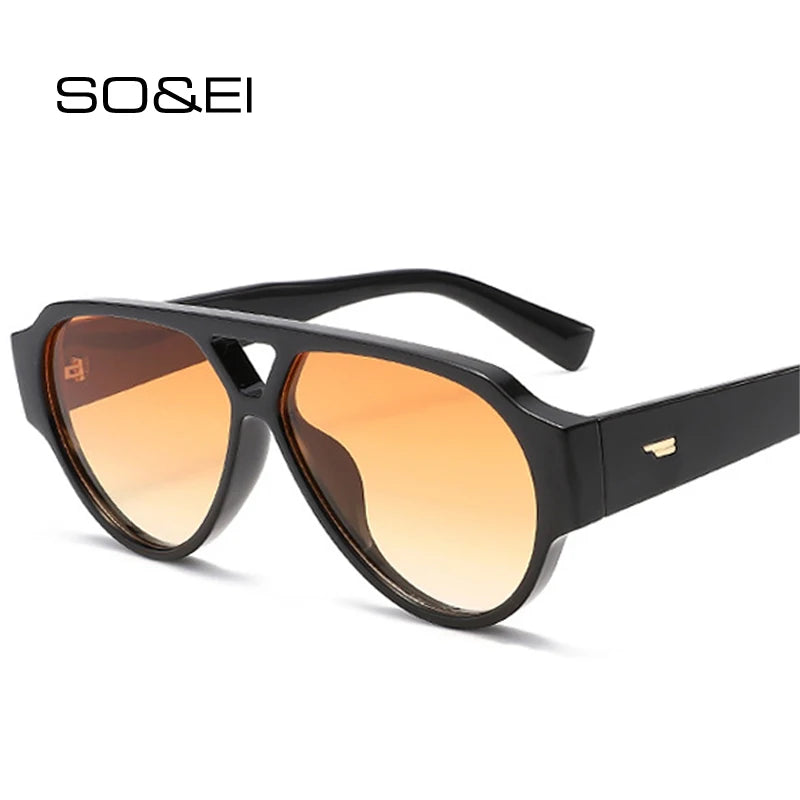 Oversized Pilot Sunglasses Double Bridges — Red And Green | KIMLUD
