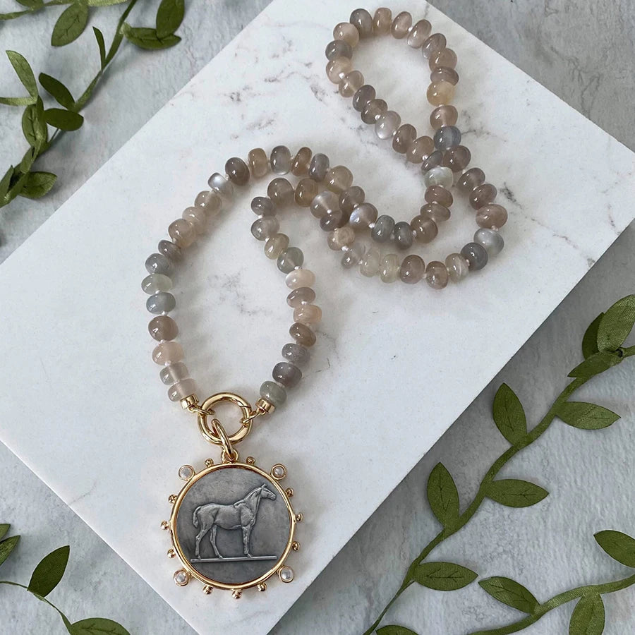 Boho Natural Stone Bead Choker Necklace — Natural | KIMLUD
