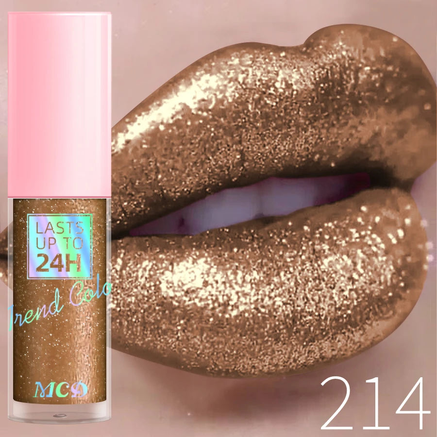 18 Colors Diamonds Glitter Lip Gloss Long Lasting Waterproof Liquid Lipstick Pearl Shining Lip Color Sparking Lip Makeup Women