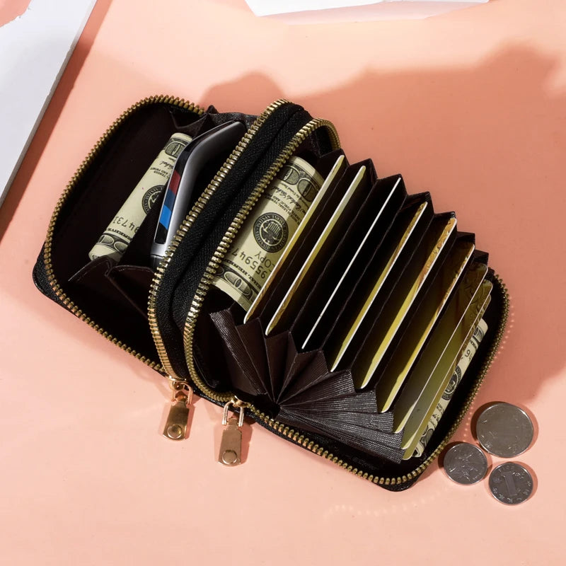 Zippered LycheePattern Coin Purse — Black | KIMLUD