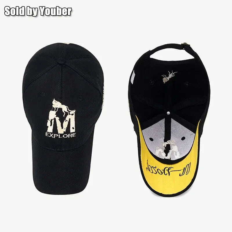 KIMLUD, M letter Wolf Totem Embroidery Cotton Adjustable Hard Top Baseball Cap Sun Hat Trucker Caps Dad Hats, KIMLUD Womens Clothes