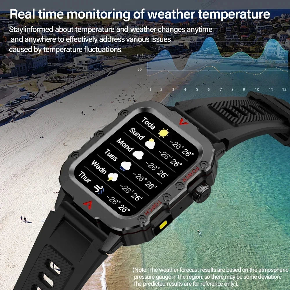 2025 Smartwatch Military Outdoor Sports Watches For Man Woman LED Flashlight Health Monitoring 1.73 inch Bluetooth Watches New