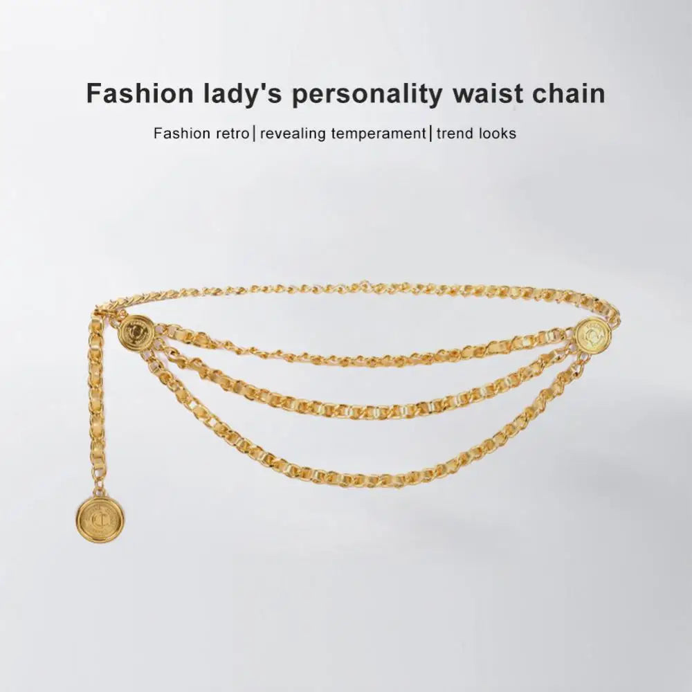 Metal Tassel Chain Waist Belt Retro Pendant Decoration — Gold-Tone | KIMLUD