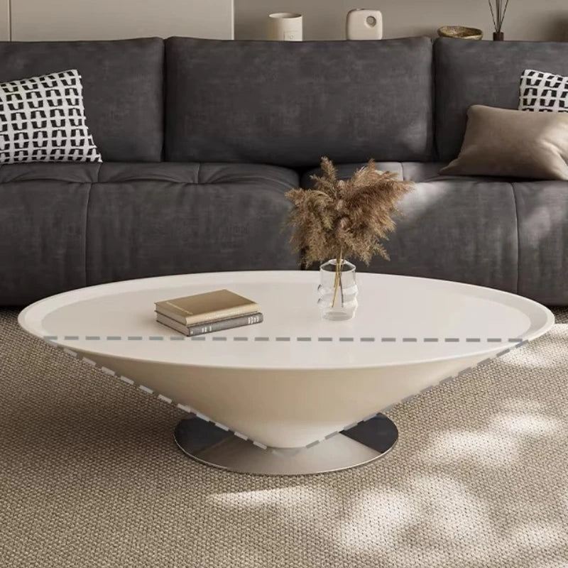 Minimalist Round Coffee Table Unique Aesthetic — White | KIMLUD