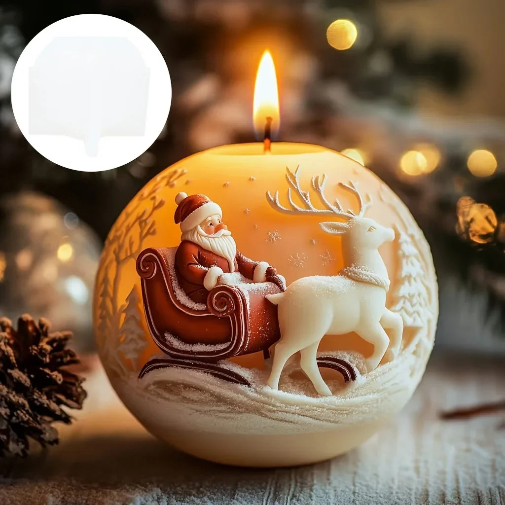 KIMLUD, Santa Claus Sleigh Spherical Candle Silicone Mold Santa Claus Elk Scented Candle Mould Santa Claus Sleigh Resin Plaster Molds, KIMLUD Womens Clothes