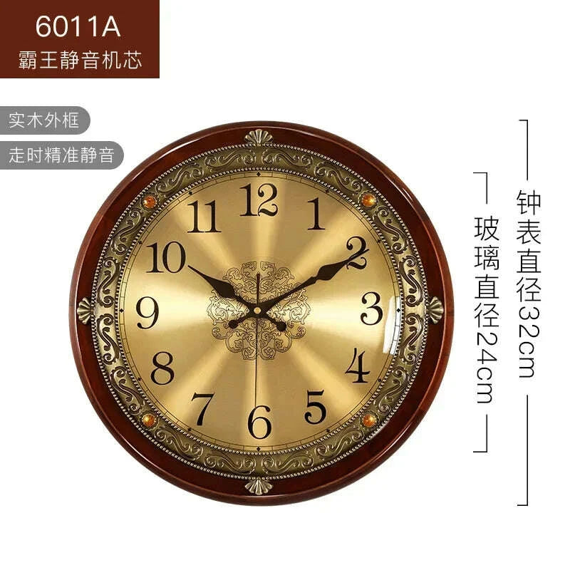 KIMLUD, Luxury Wood Wall Clock Metal Retro Nordic American Style Gold Silent Wall Clocks Bedroom Shabby Chic Living Room Horloge Gift, KIMLUD Womens Clothes