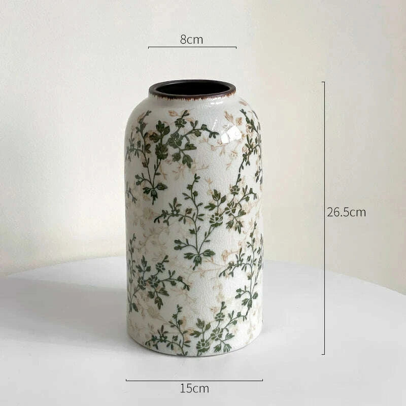 KIMLUD, New Chinese pastoral green retro ceramic vase flower arrangement hydroponics living room dining table creative ornament, KIMLUD Womens Clothes