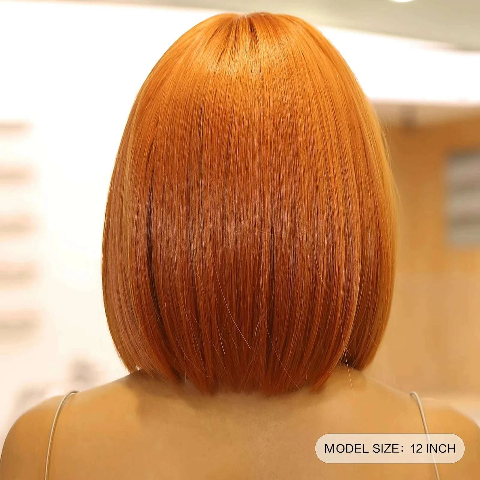 KIMLUD, Short straight synthetic wig Ginger Brown Bob wig with straight bangs Ladies Cosplay daily natural high temperature silk wig, KIMLUD Womens Clothes