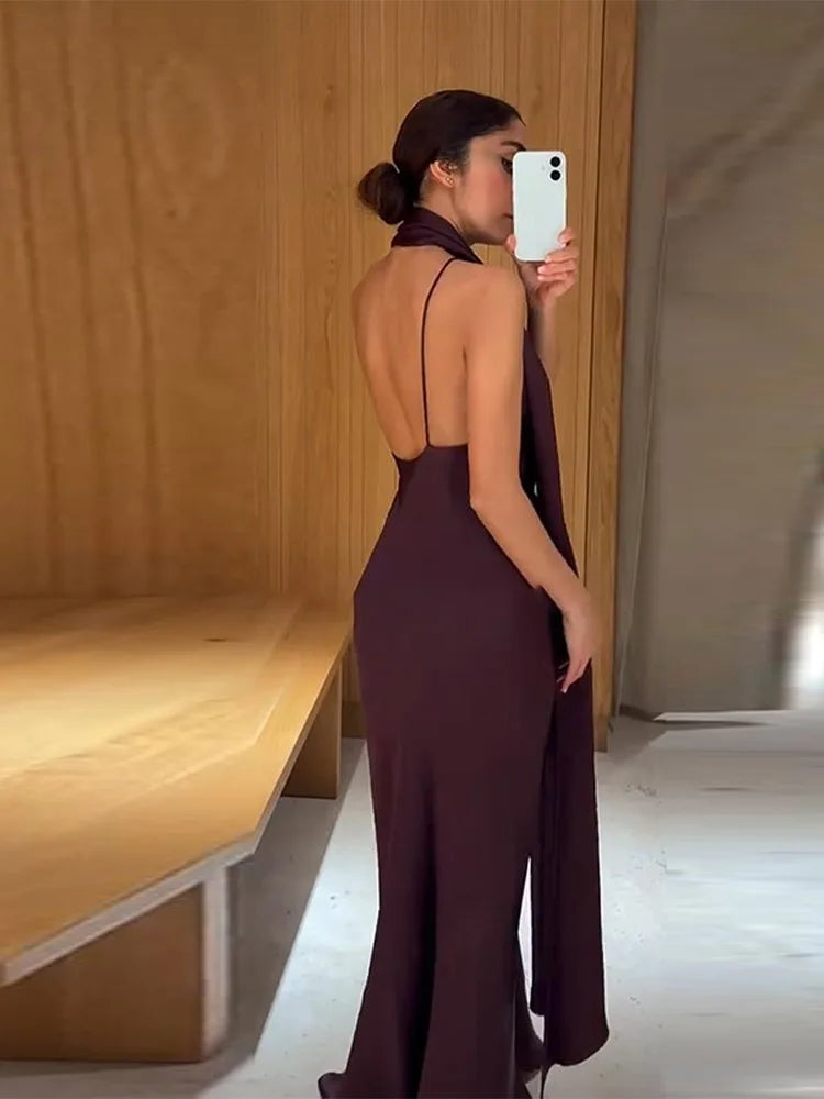 Sexy Strapless Ribbon Long Dresses Women Fashion Solid Sleeveless High Waist Slim Maxi Robes Female Chic Evening Party Dress