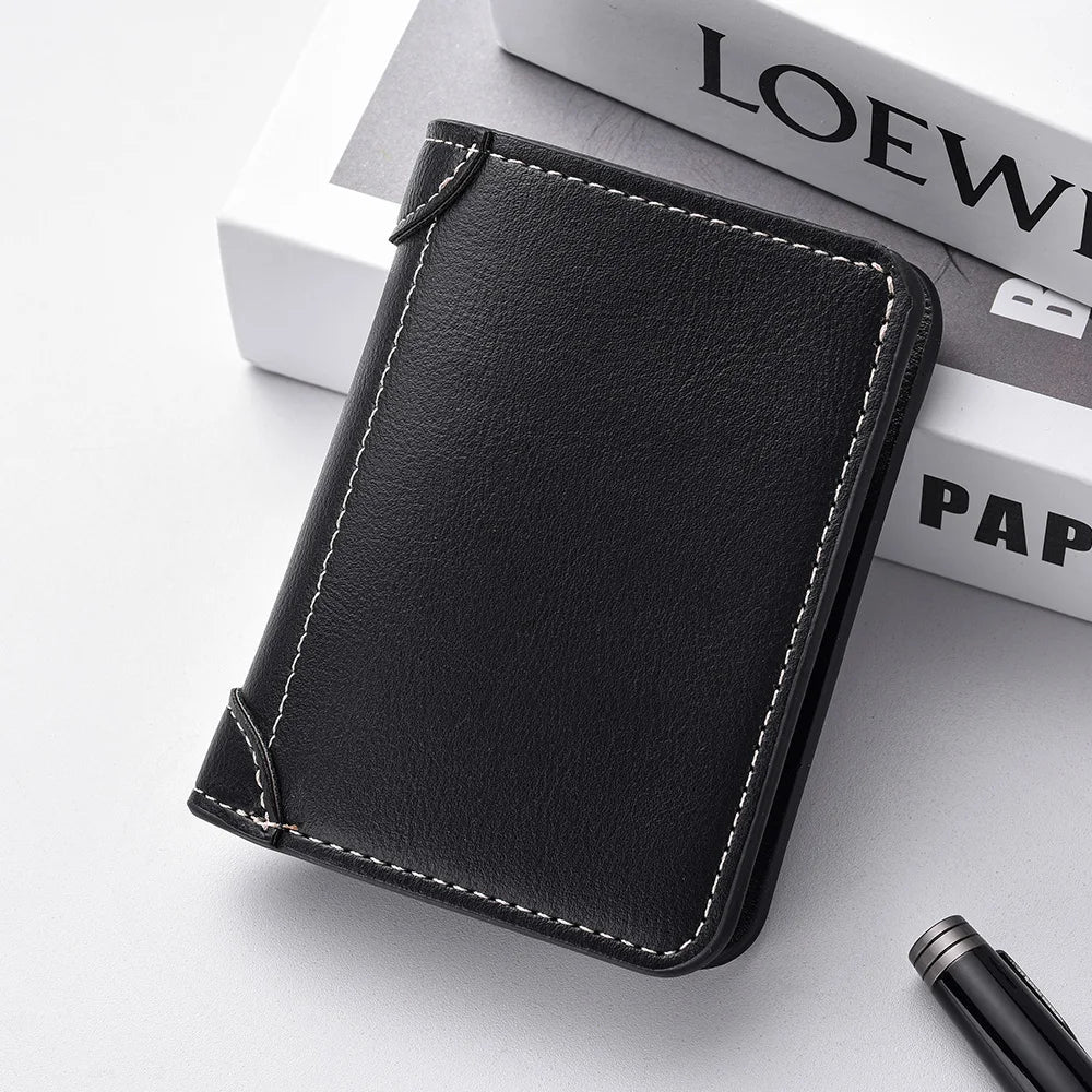Ultra-thin Mini Soft PU Leather Card Wallet Vertical Slim Holder — Black | KIMLUD