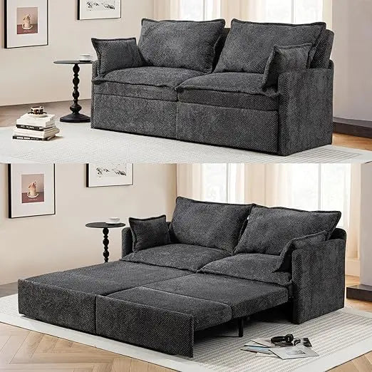 74" King Pull Out Sofa Bed - Convertible Sleeper Sofa Bed, Space Saving Corduroy Loveseat Chaise Lounge with USB Charging, Side