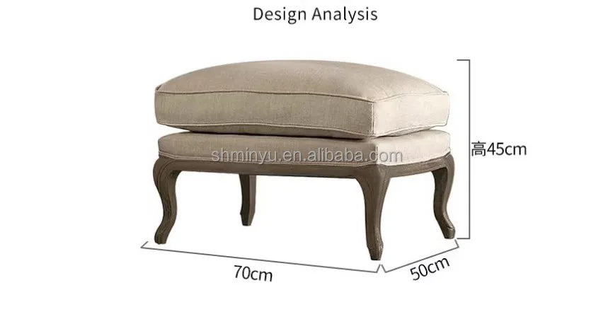 French farmhouse antique wooden armchair lounge living room furniture with stool accent chair