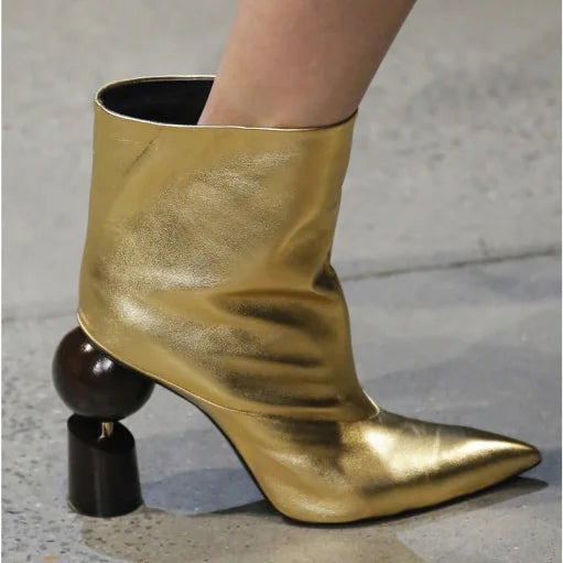 Sheepskin Pointed Toe Ankle Boots — Purple | KIMLUD