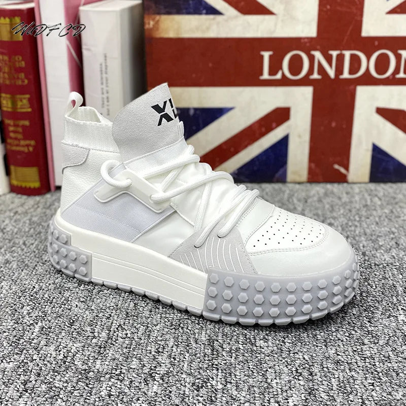 High Top Sneaker Men Designer Winter Plush Warm Snow Boots Fashion Casual Leather Upper Height Increased Flat Platform Shoes