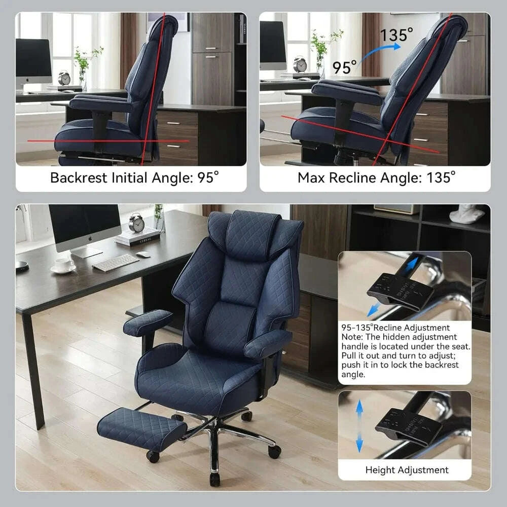 KIMLUD, Ergonomic High-Back PU Leather Executive Chair with Footrest, Suitable for Big and Tall, Supports Up to 400lbs, Lumbar Support f, KIMLUD Womens Clothes