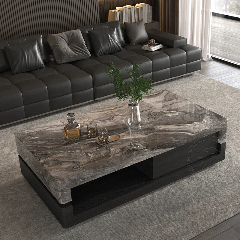 Solid Wood Coffee Table Minimalist Round — Charcoal Black | KIMLUD