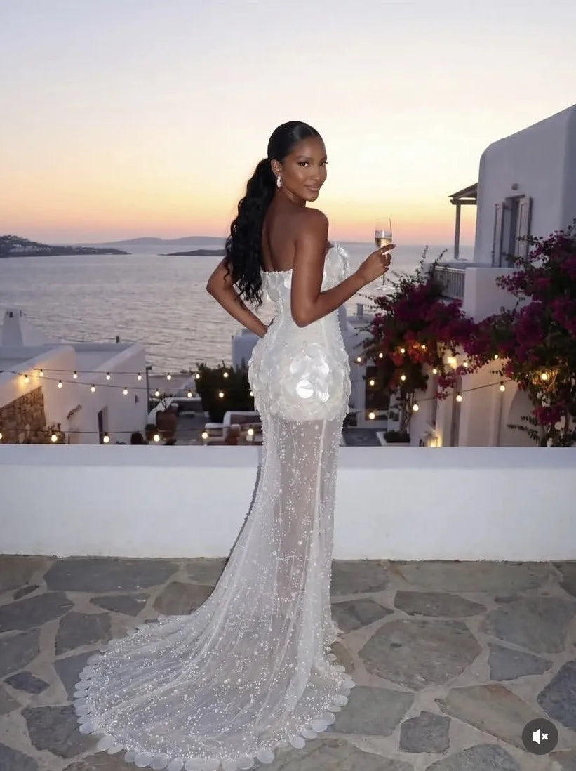 Sparkling Sequin Party Dress Long Floor Length Custom Made Women Dresses See Through Beaded Sleeveless Prom Gowns Tulle