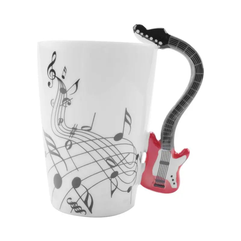 ABAH-Creative Music Style Guitar Mug Coffee Tea Milk Stave Cups With Handle Coffee Mug Novelty Gifts Red Guitar Black