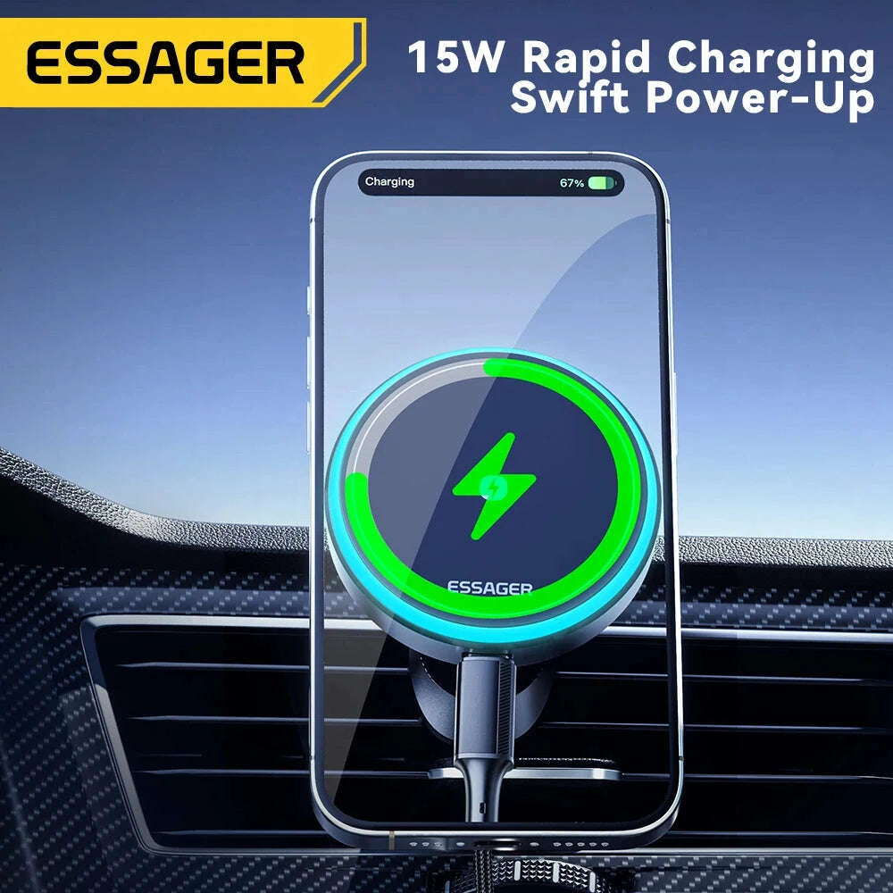 KIMLUD, Essager Magnetic Wireless Charger Car Phone Holder 15W RGB Seven Color Light Fast Charging Mount Stand For IPhone15 14 13Android, KIMLUD Womens Clothes