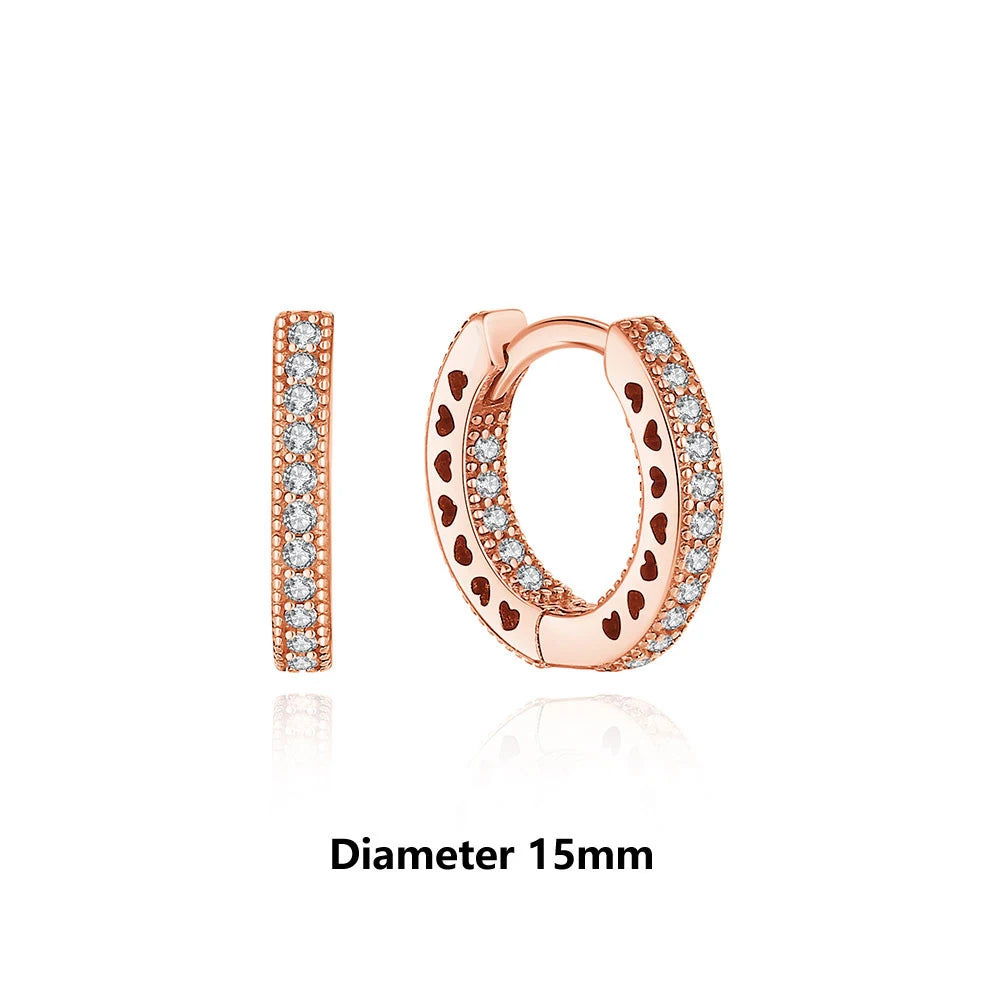Sterling Silver Stud Hoop Earrings Crown Heart Bee — Rose Gold | KIMLUD