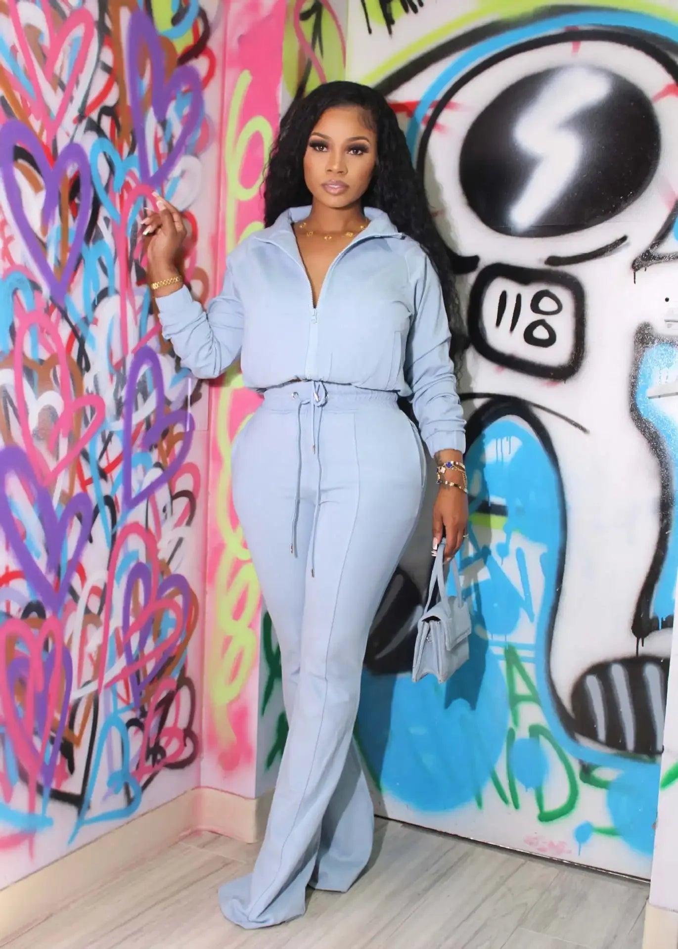 Two-Piece Tracksuit Silhouette Soft Sheen Satin Finish — Midnight Black | KIMLUD