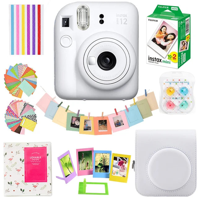 Genuine Fujifilm Instax Mini 12 Instant Camera With 20 Sheets Mini Film Paper Camera Shoulder Strap Bag Accessories Gift Suit