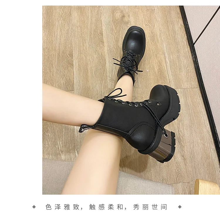 Metal-Accented Leather Motorcycle Boots — Black | KIMLUD