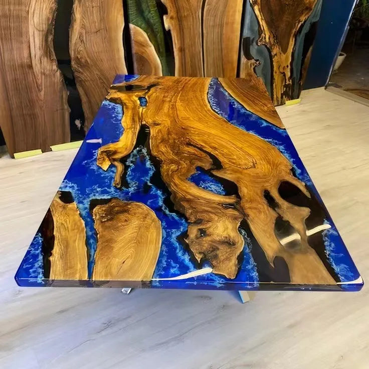 Walnut Solid River Epoxy Dining Table — Walnut | KIMLUD