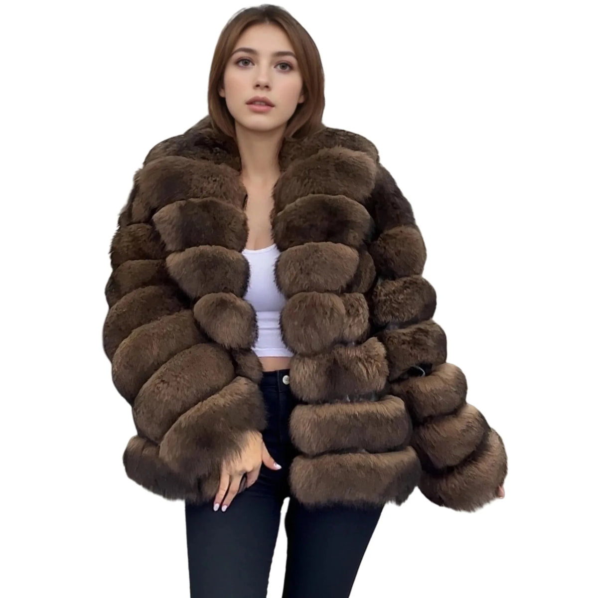 Fox Fur Coat – Winter High-End – Fox Fur – Colorful Sable | KIMLUD