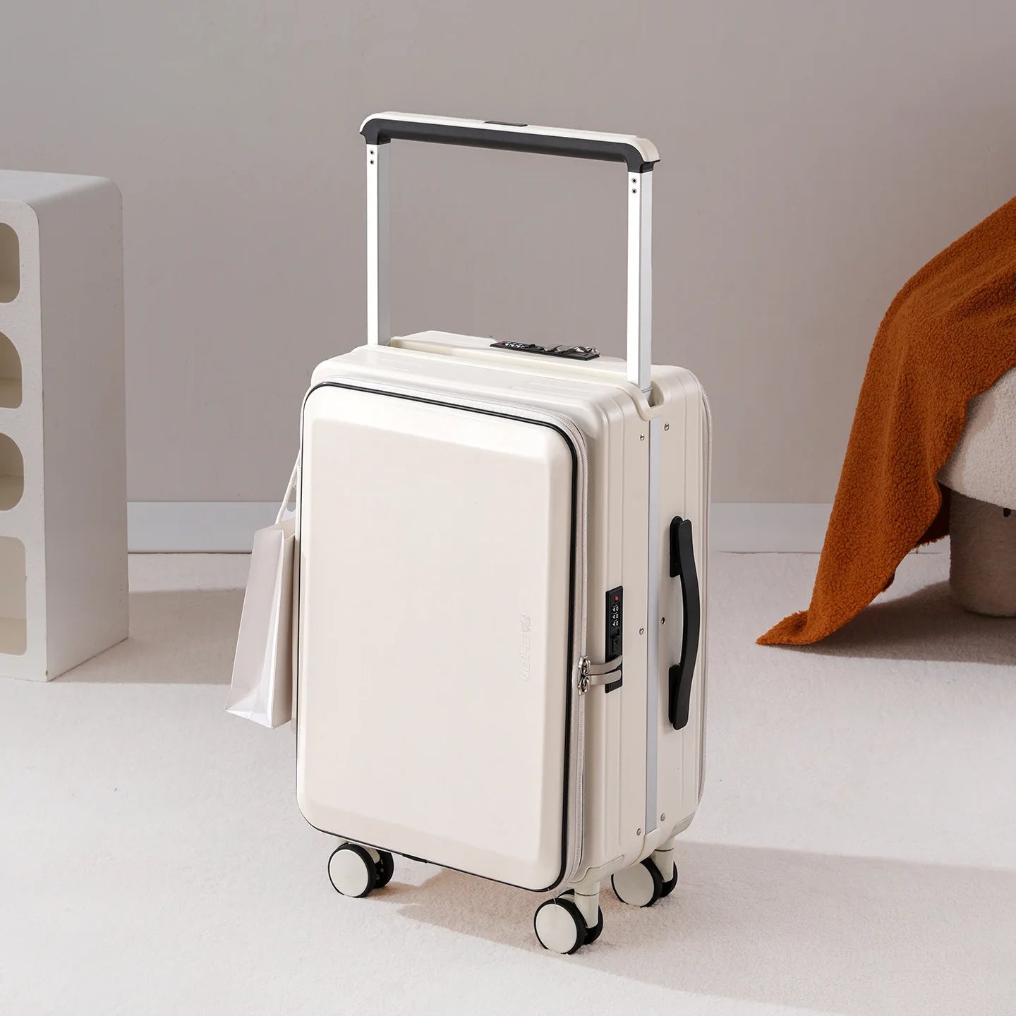Suitcases Wide Handle Front Opening ABS — Black | KIMLUD