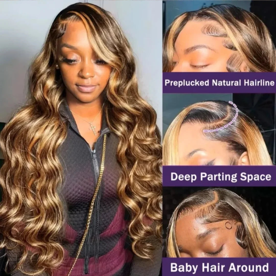 Remy Lace Frontal Wig Body Wave 13x6 — Chestnut Brown Caramel Balayage | KIMLUD