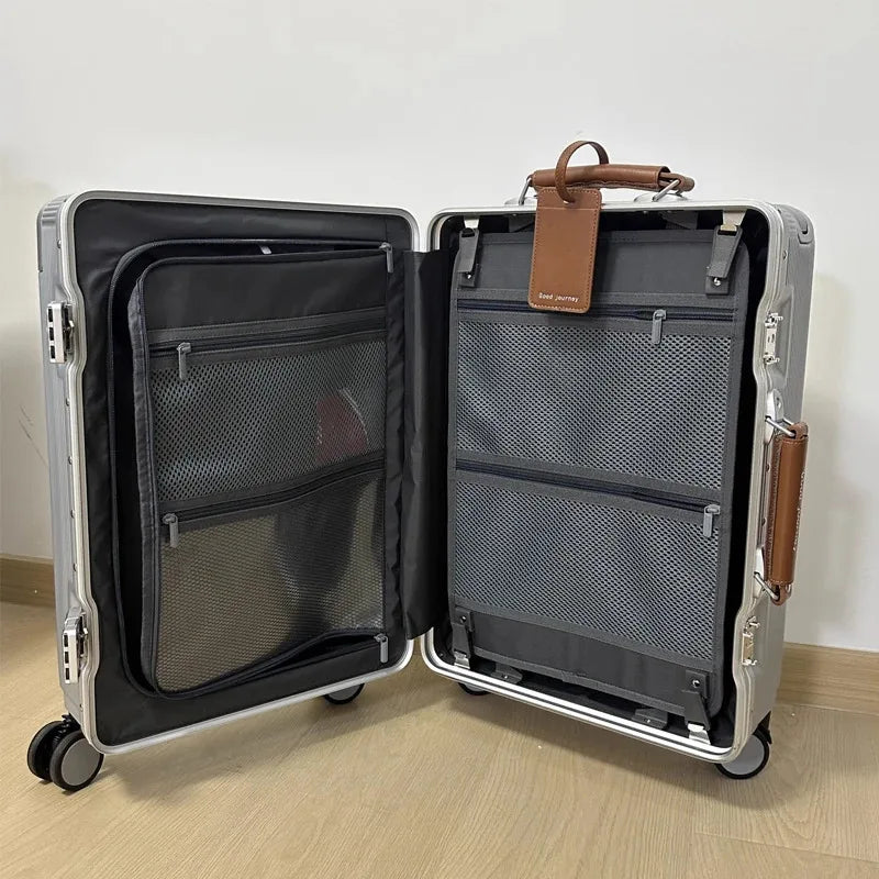 Polycarbonate Wide Luggage Front-Opening Boarding Box — Silver | KIMLUD