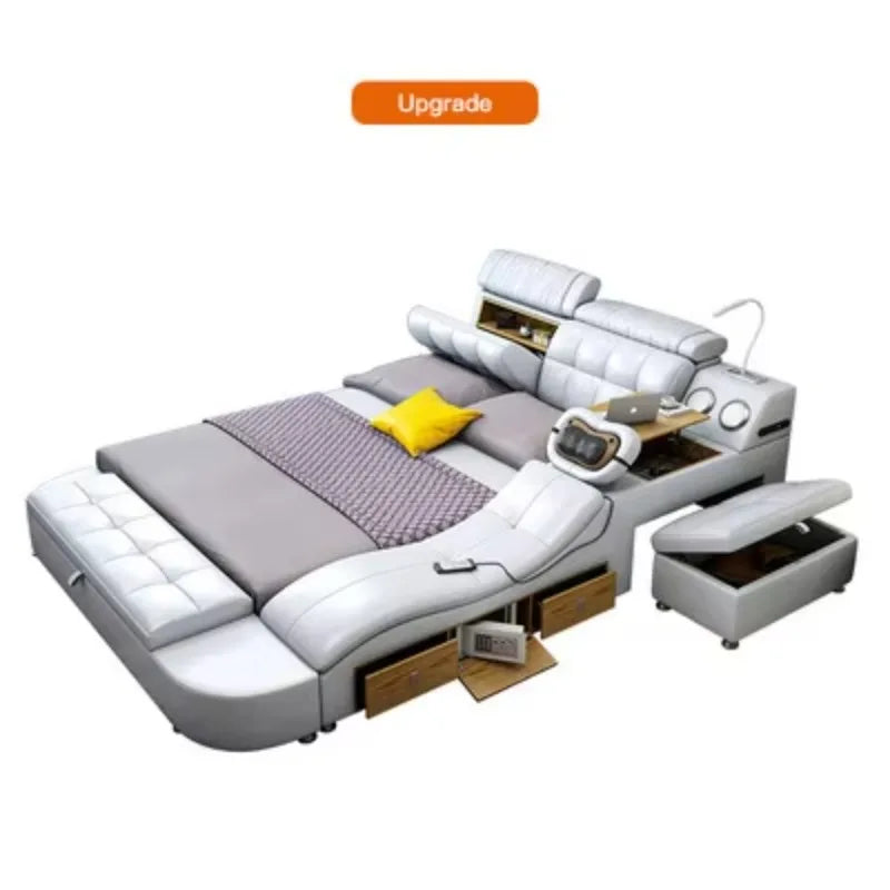 Leather Bed King Size With Massager — Customize | KIMLUD