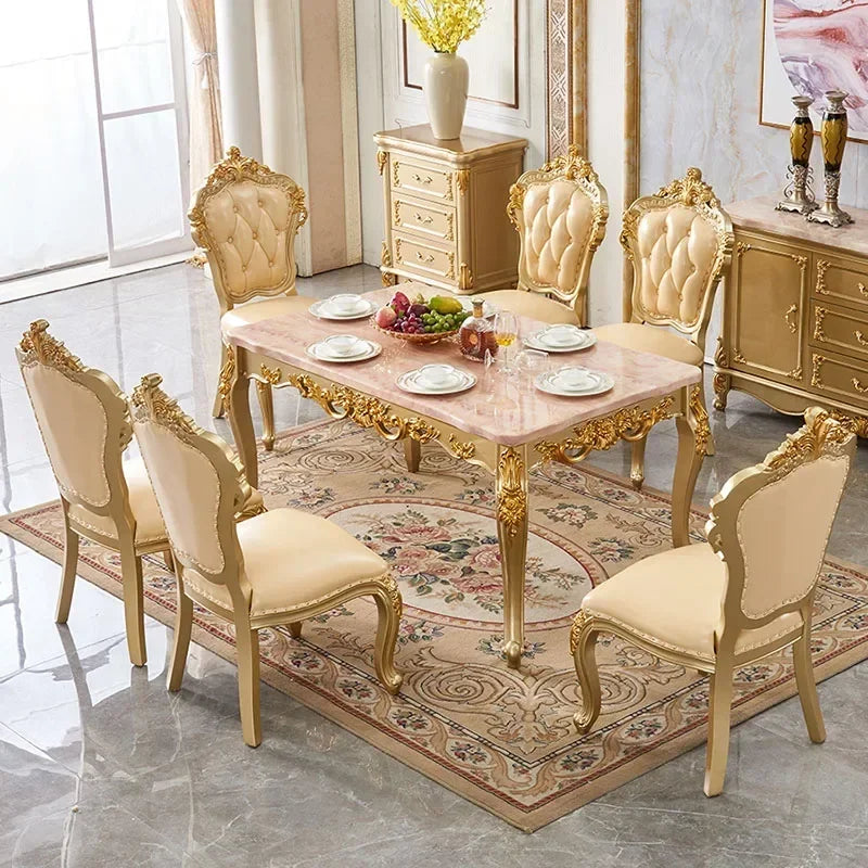 Oak Wood Luxury Dining Table Rectangular Space Saving — Gold | KIMLUD