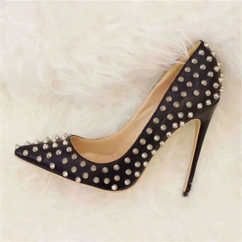 KIMLUD, Veowalk Silvet Gold Revits Women Sexy 12cm Pointed Toe High Heels Ladies Shallow Stiletto Pumps Shiny Wedding Party Dress Shoes, KIMLUD Womens Clothes