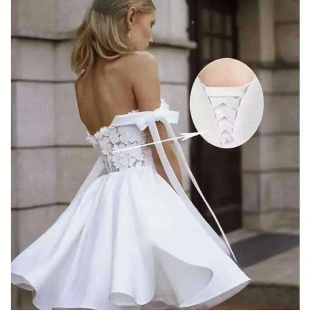 KIMLUD, Sexy A-Line Short Cocktail Party Dresses Strapless Satin Sweet Bowknot Appliques Backless Homecoming Dress 2025 Free Customized, KIMLUD Womens Clothes