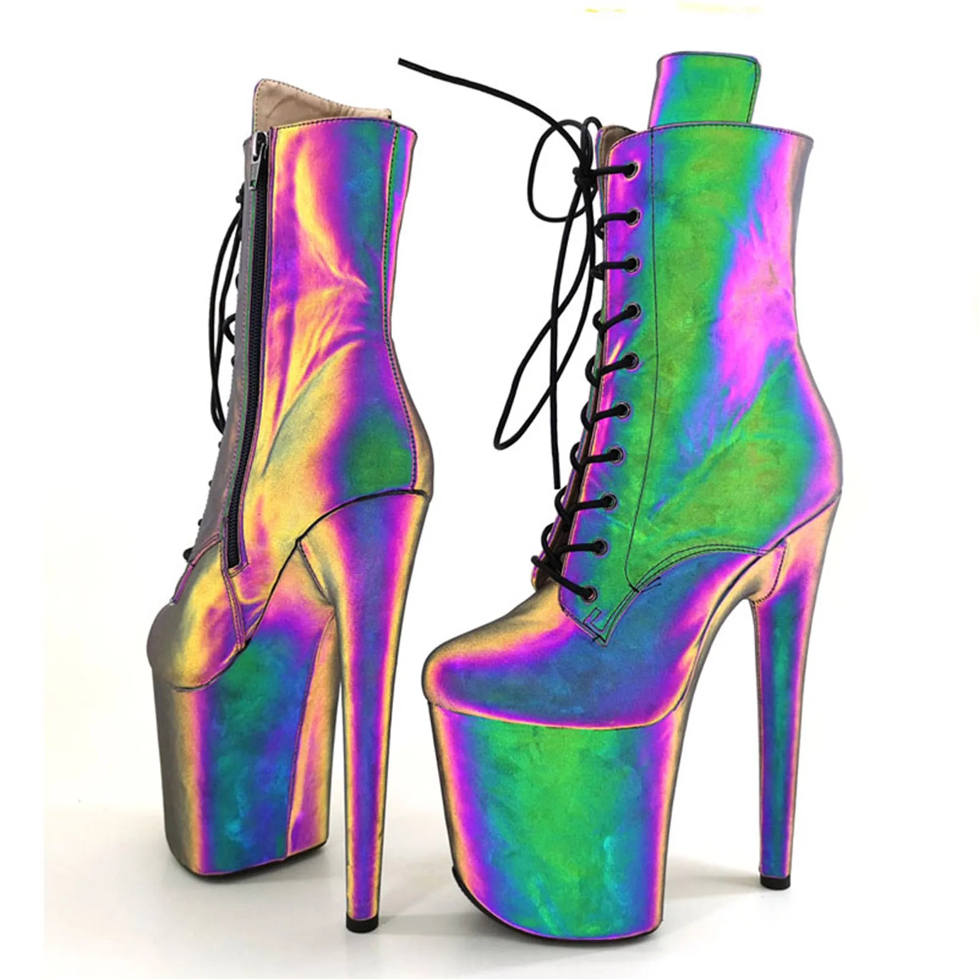 Exotic Leather Stripper Heels Boots With 20cm Platform And 8-Inch Stiletto — Black | KIMLUD